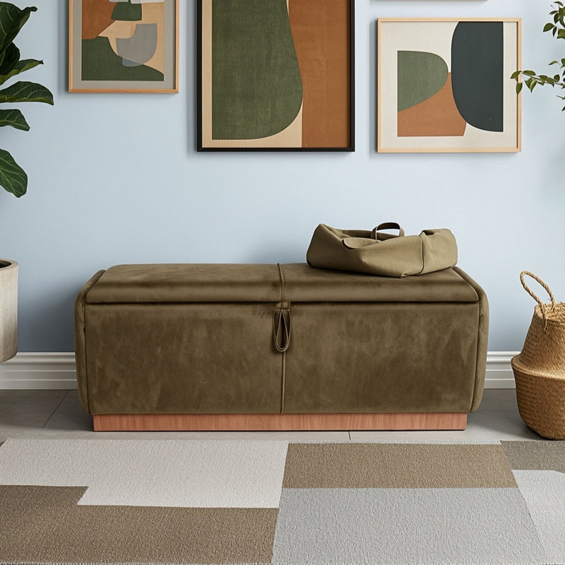 Banquette de rangement rembourrée avec couvercle relevable, Brun