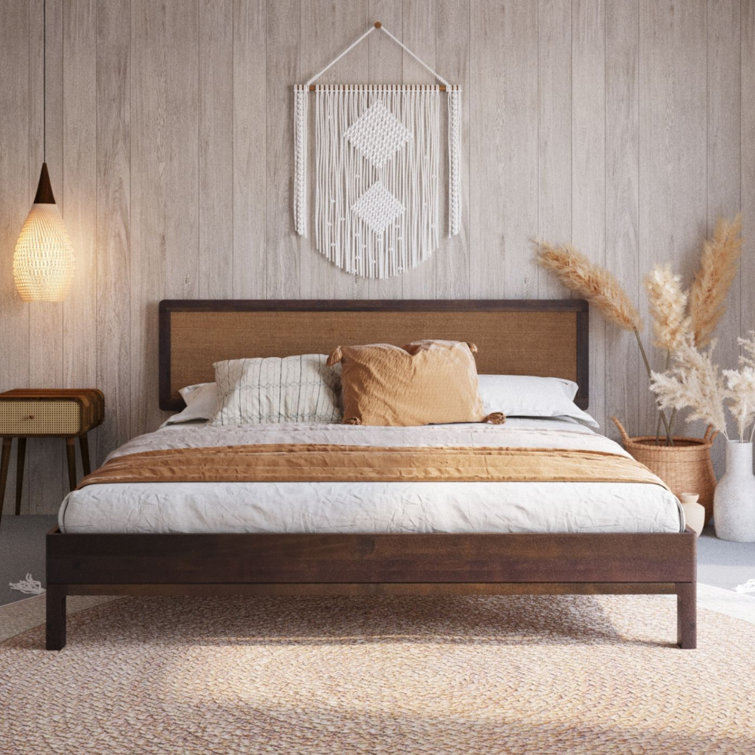 Anspach Solid Wood Platform Bed with Headboard, Bohemian Bed Frame