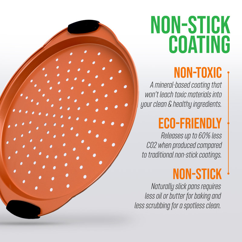 NutriChef Copper Non-Stick Pizza Tray with Silicone Handles