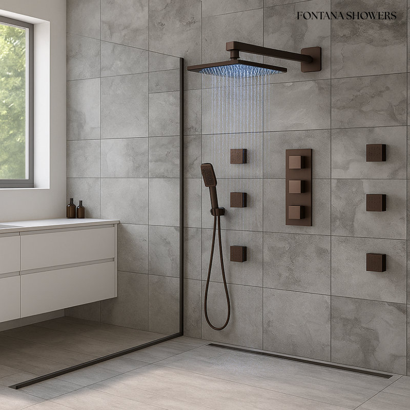Douche à effet pluie DEL bronze huilé Sierra