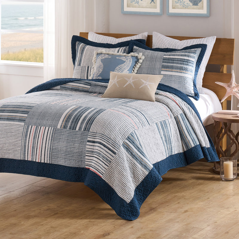 Ensemble de courtepointe réversible 3 pièces Voyage Blue de Greenland Home Fashions, Queen