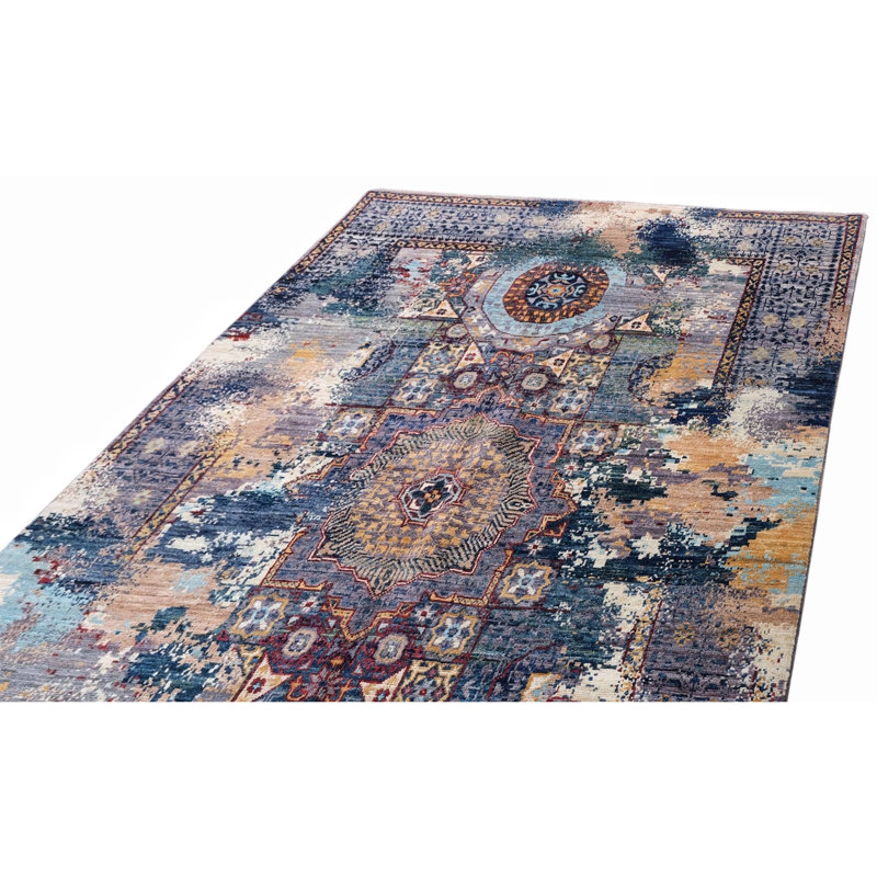 High-Quality Hand-Knotted Blue And Navy Area Rug
