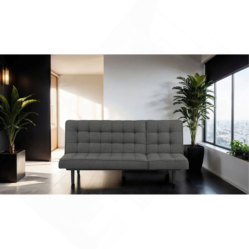 L'appui-tête ajustable à dossier capitonné en forme de biscuit futon se convertit en méridienne, Gris foncé