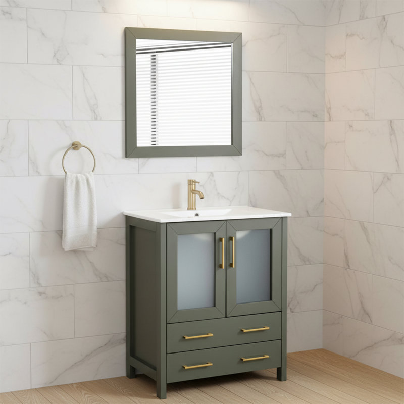  30" Single Bathroom Vanity Set with Mirror, Vintage Green
