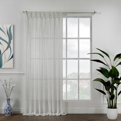 Pinch Pleated Extra Long & Extra Wide Faux Linen Semi Sheer Single Panel