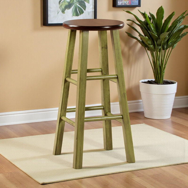 Zenith Four Leg Rustic Walnut and Green Square Leg Bar Stool, 28.9'' H X 13.33'' W X 13.33'' D, Walnut Seat/Green Frame