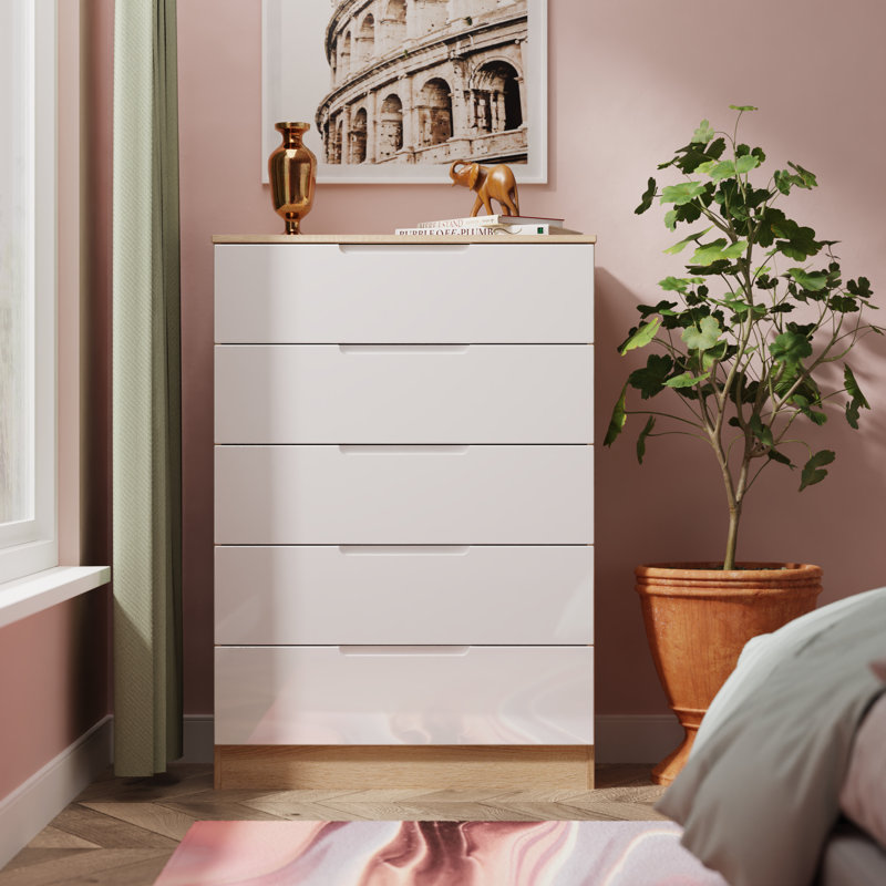 74 cm W Chest of 5 Drawers, White/Oak