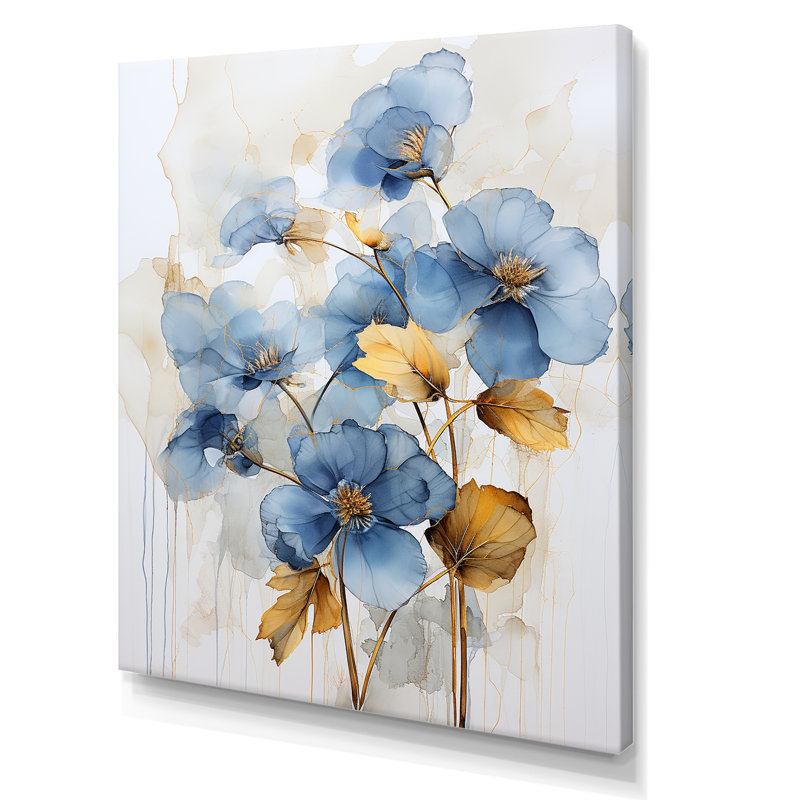 «Blue and Gold Adorned Violets I», reproduction sur toile, Toile tendue, 44" H x 34" W