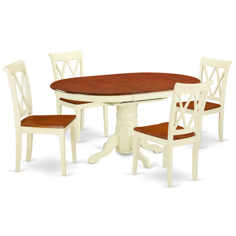 5 Piece Kitchen Table Set for 4 Includes an Oval Dining Table with Butterfly Leaf and 4 Dining Room Chairs, Buttermilk & Cherry