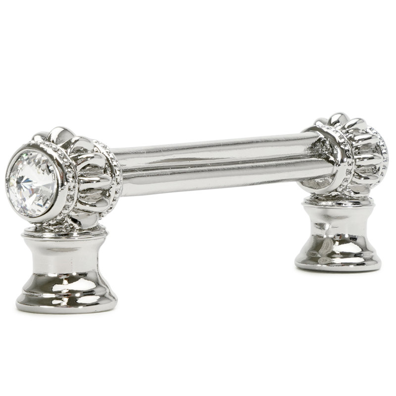 Caché double 3 inches c.c. pull with flared foot with 2 rivoli Swarovski Clear Crystals in Satin, 3", Chrome