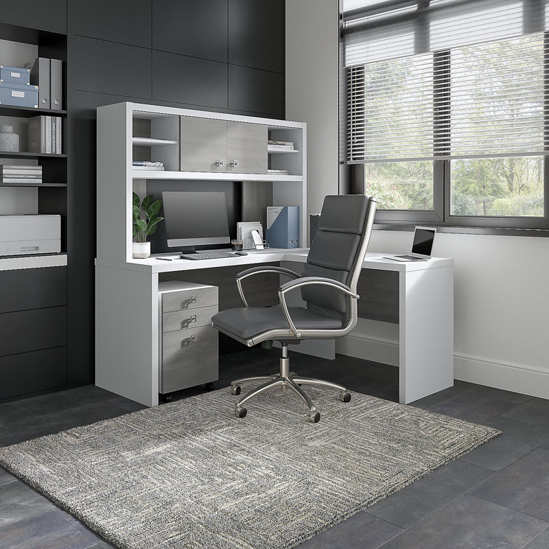 Echo 4 Piece Computer Desk Office Set, Pure White /Modern Gray
