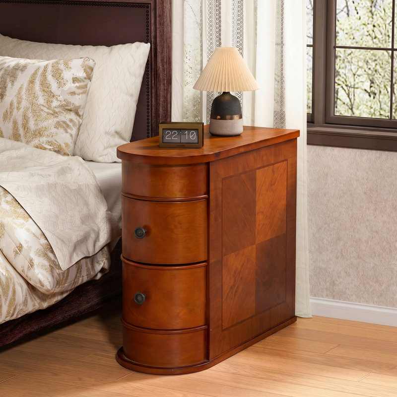 Solid Wood 2-Drawer End Table, Fully Assembled Bedside Table For Bedroom, Apartment, Living Room