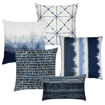 indigo Coordinated Set of 3 Indoor & Outdoor Throw Pillows