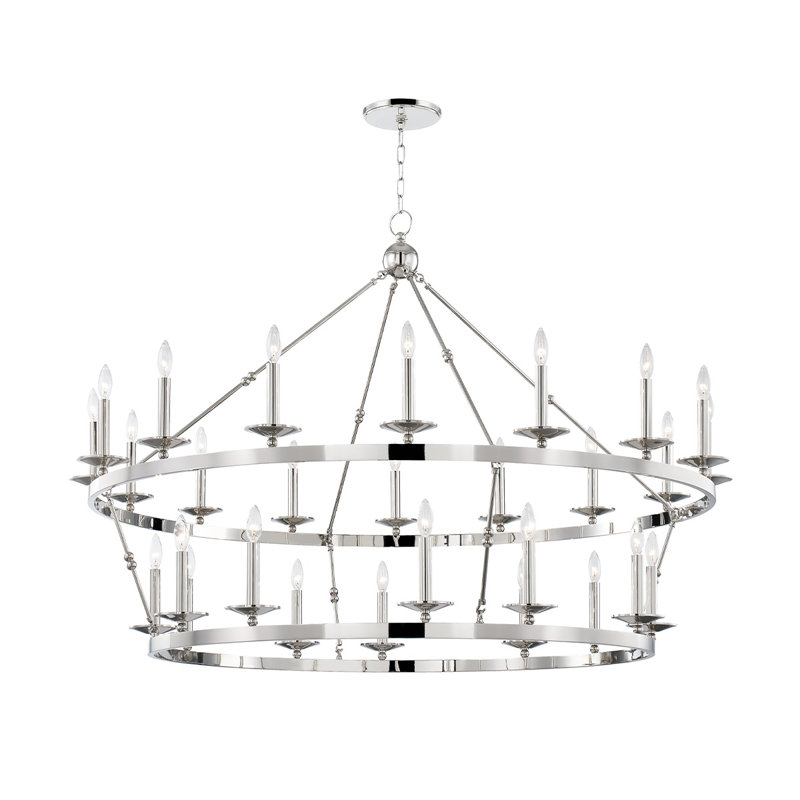 Allendale 28 - Light Candle Style Wagon Wheel Chandelier, Polished Nickel