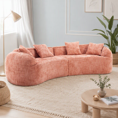 Canapé compressé courbé rose, design de style nordique créatif pour le salon, confortable, doux et adapté à de multiples cas de figure