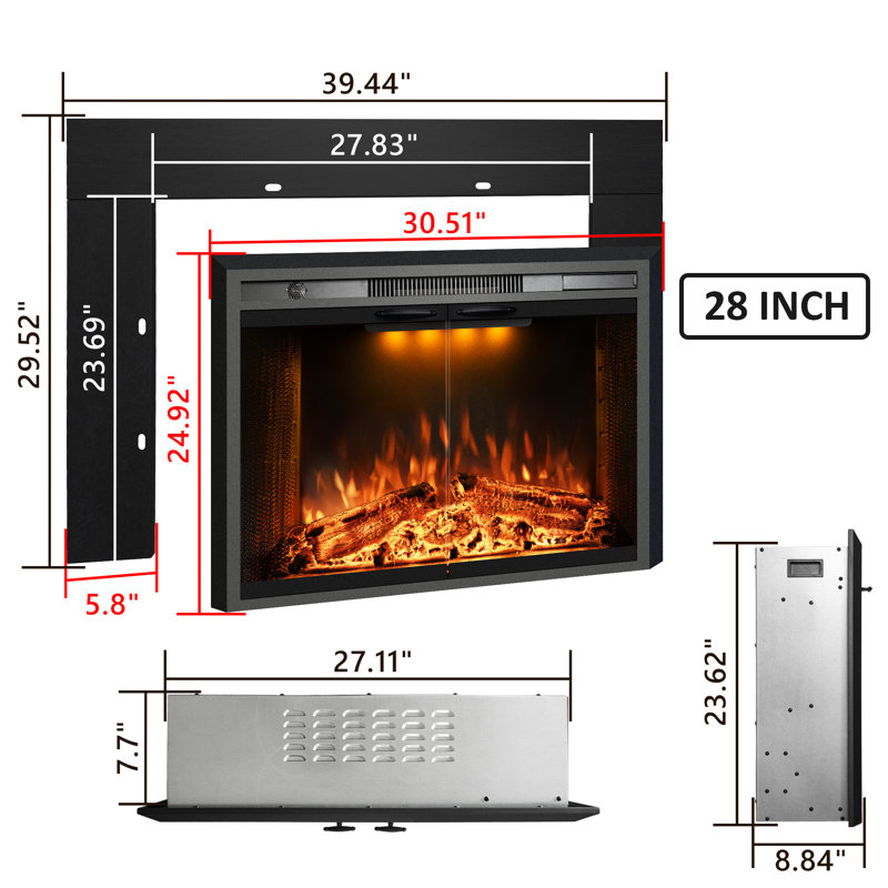 Aadila Electric Fireplace Insert with Trim Kit, 29.52" H x 39.44" W x 8.80" D