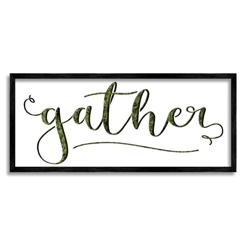 «Gather Sentiment Green Grass», art textuel sur plaque par Daphne Polselli, Giclée encadrée noir minuit, H 10 po x l 24 po