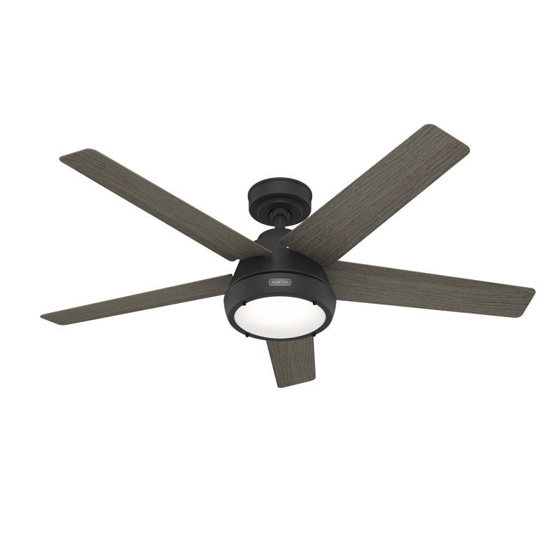 52" Burroughs 5-Blade Standard Ceiling Fan With LED Light Kit And Handheld Remote, Matte Black