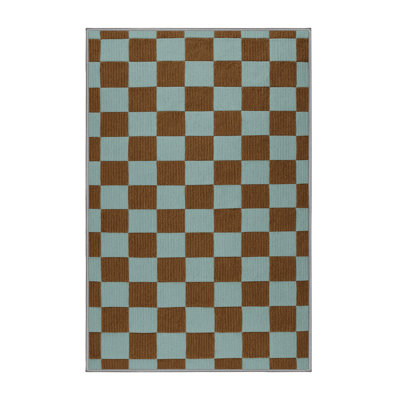 Machine Washable Checkered Gray Area Rug