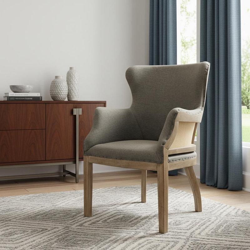 Chaise avec accoudoirs en lin gris Gracie Mills