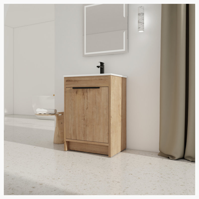 Meuble-lavabo simple autoportant de 24 po avec plateau en céramique Atem