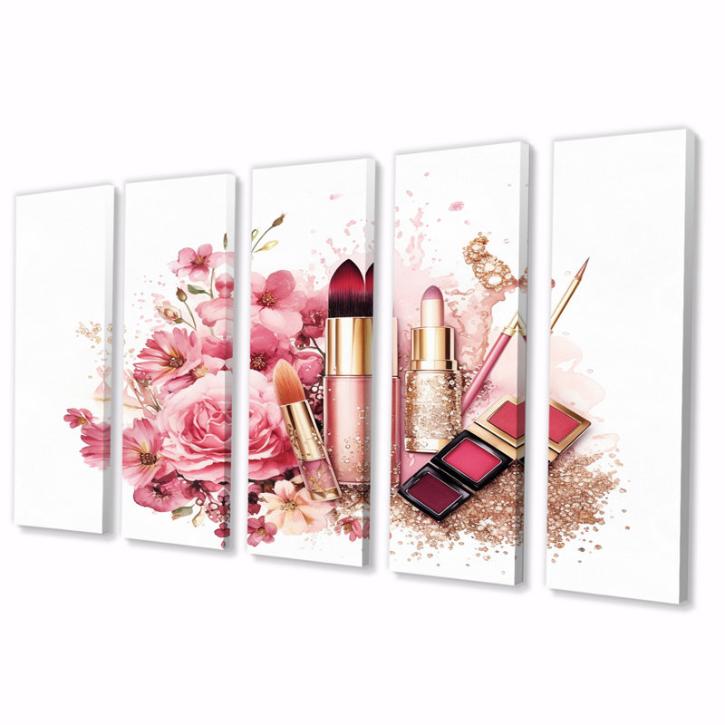 Boho Chic Cosmetics Elegant Make-Up - Art mural sur toile - 5 panneaux égaux