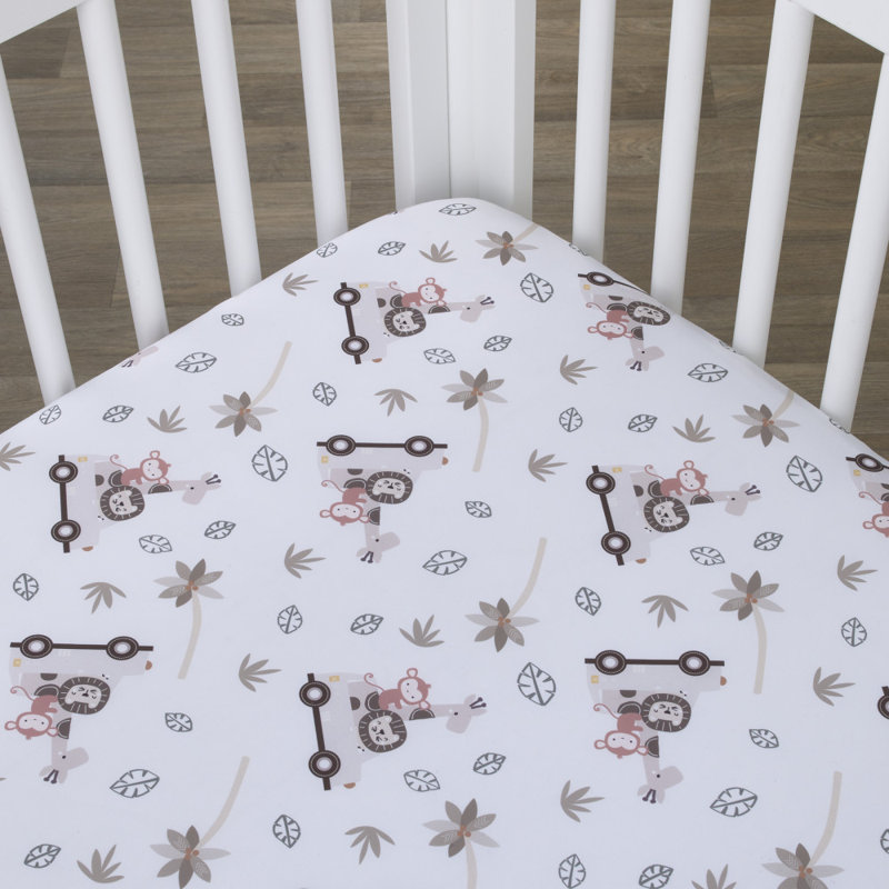 Drap-housse pour lit de bébé Little Love par NoJo Jungle Ride gris, blanc et brun clair, Kent