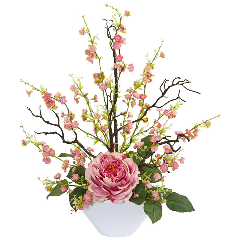 Arrangement floral artificiel en pot, Rose