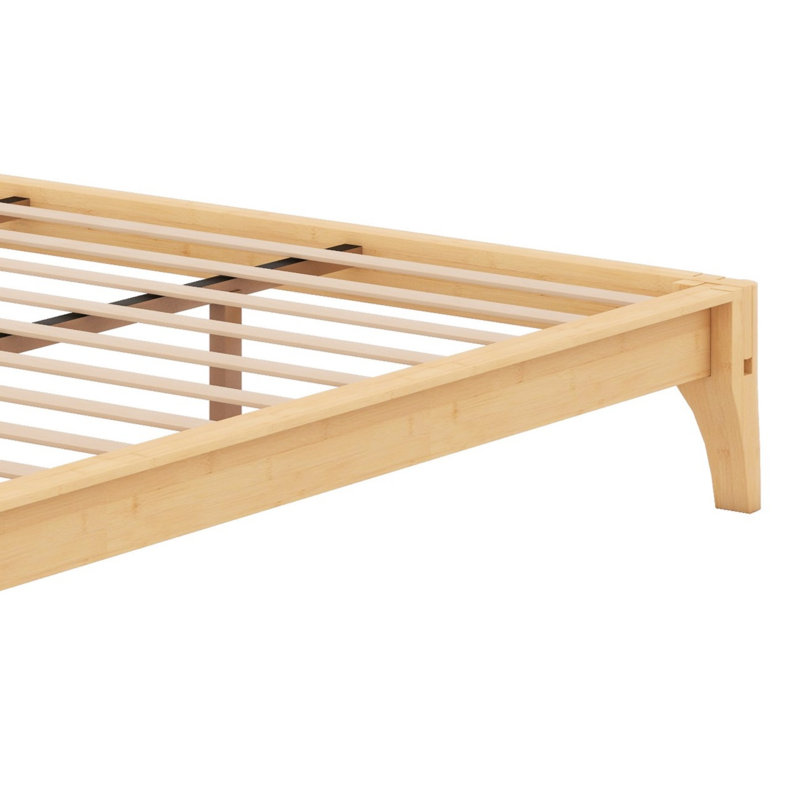 Base de lit plateforme en bois avec support en lattes de bois, Naturel