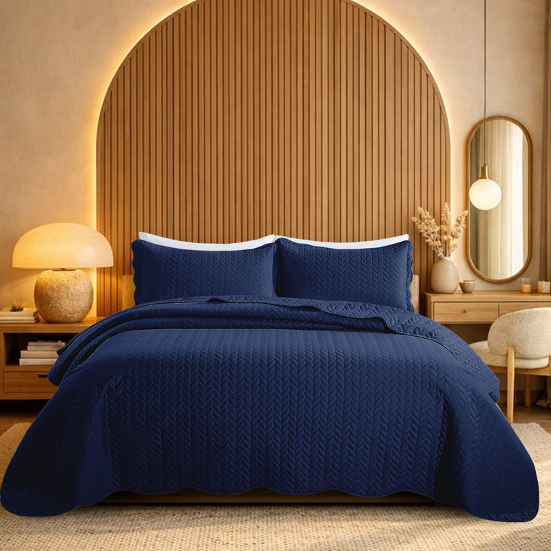Ensemble d'édredon léger en microfibre avec taies décoratives Oxford, Twin Comforter + 1 Standard Sham, Blue