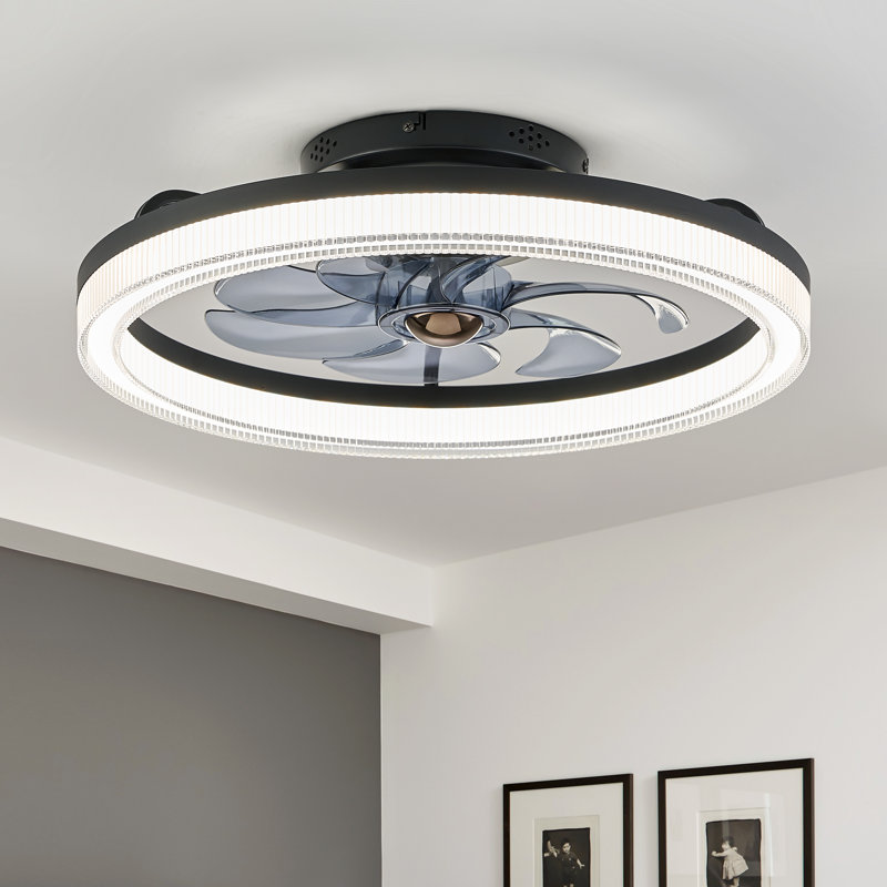 Ventilateur de plafond encastré à intensité variable de 20 po avec lumières DEL Demaury, Noir