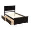 Lit plateforme simple avec tiroirs roulants et structure en bois massif au fini espresso