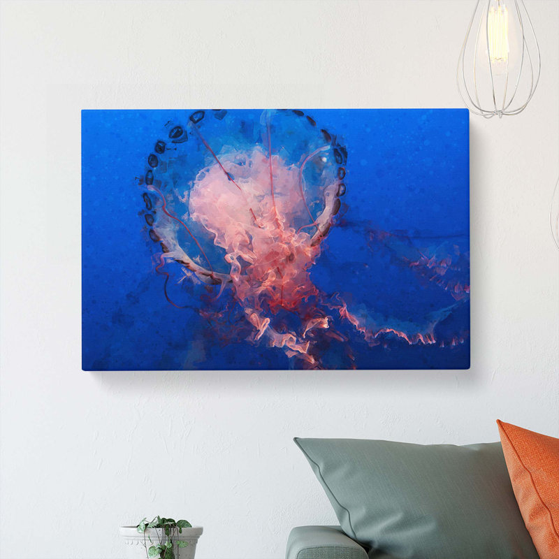 Jellyfish In Pink & Blue In Abstract - Wrapped Canvas, 60cm H x 91cm W x 3cm D