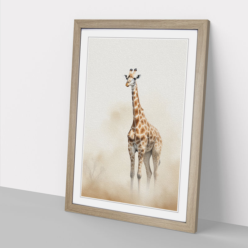 Giraffe Minimalism - Framed Print, Oak, 46cm H x 34cm W x 2cm D