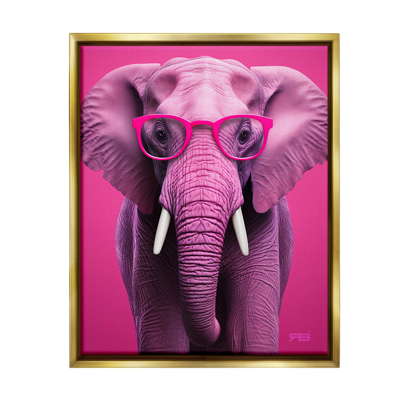 "Vivid Pink Elephant" par RB sur toile, Or, H 21 po x l 17 po
