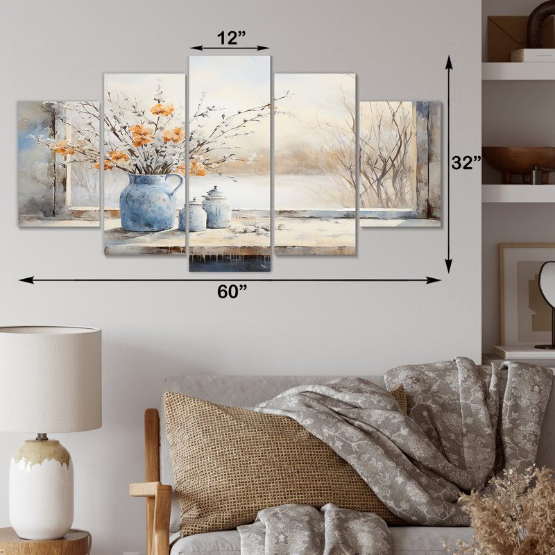 «Cottage In Winter Window Charm I - Farm Windows Multipanel», art mural