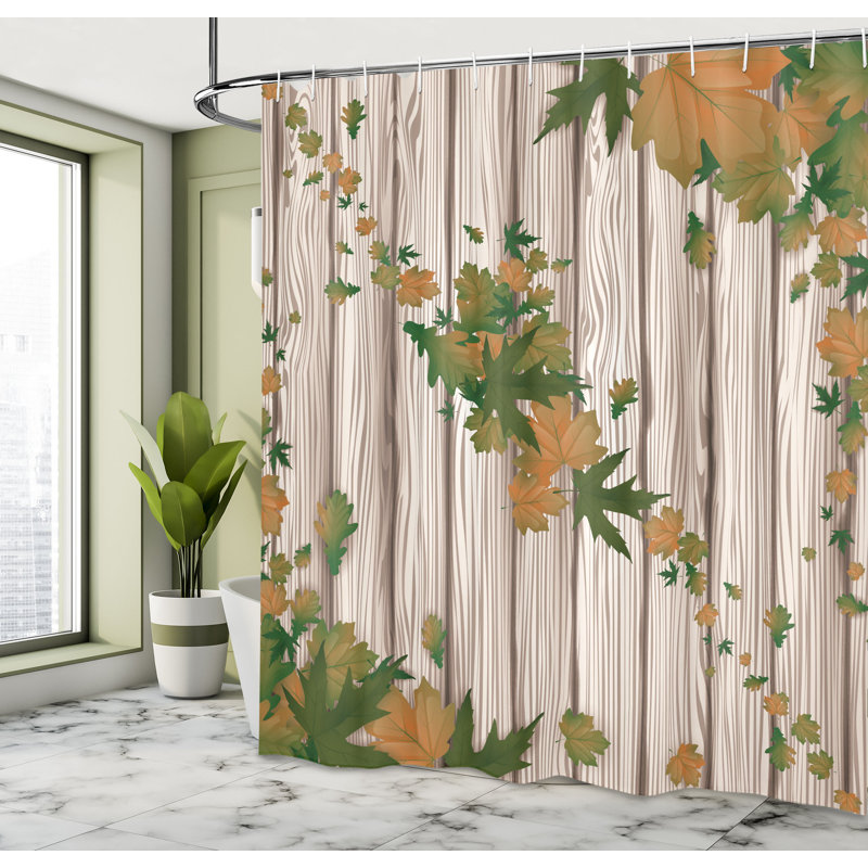 Floral Shower Curtain with Hooks Included, 69"H x 70"W, Olive Green