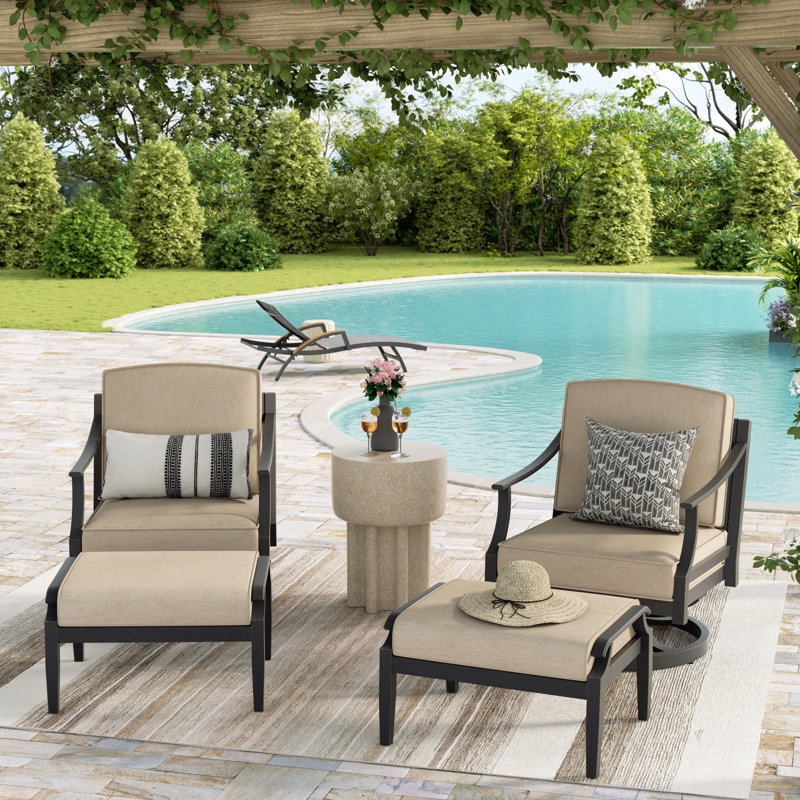  Tamarin Patio Aluminum Swivel Lounge Chair Club Chairs Set With Ottomans And Sunbrella® Cushions