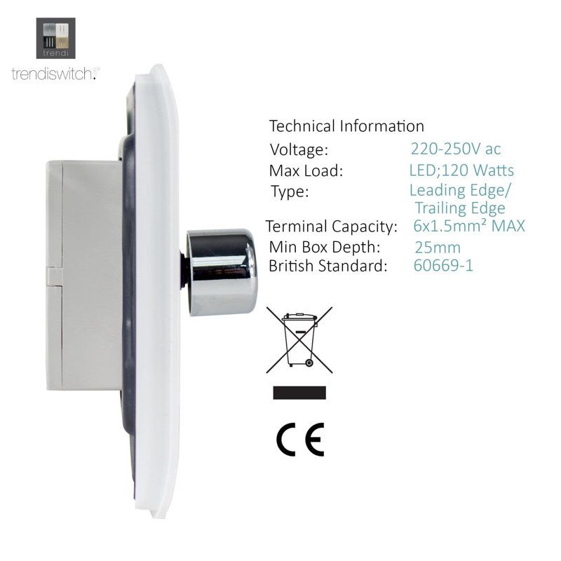Trendi Switch 2 Gang 1 or 2 way 100w Rotary LED Dimmer Light Switch