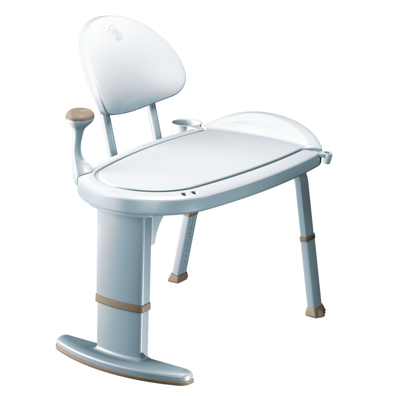 Glacier White Adjustable Height Transfer Bench with Safety Handle