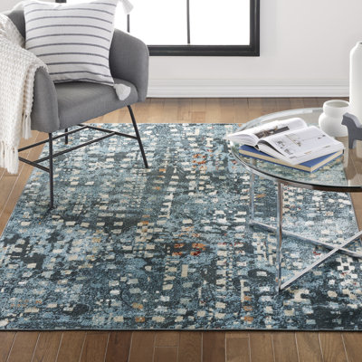 Tapis bleu marine lavable à la machine Placeeda
