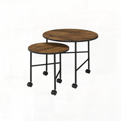 Ensemble de tables gigognes Vintage avec plateau rond et roulettes