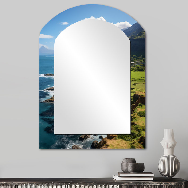 Hawaii Landscape II - miroir décoratif arche Hawaii, miroir mural asymétrique moderne, impression d'art, 34 po x 25 po