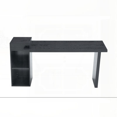 Modern Black Wood Grain Sofa Side Table with 2-Tier Open Storage