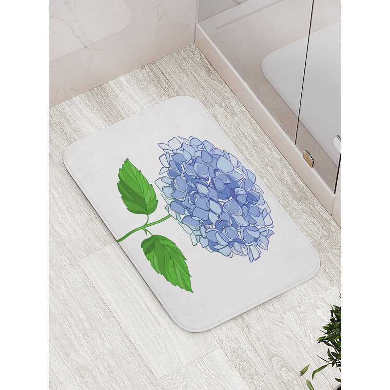 Ceil Blue and Fern Green Hydrangea Bath Mat with Non-Slip Backing