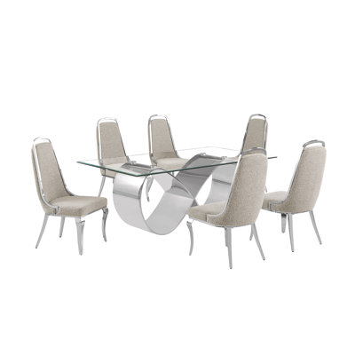 Ensemble de salle à manger en verre trempé avec chaises d'appoint en tissu Boucle