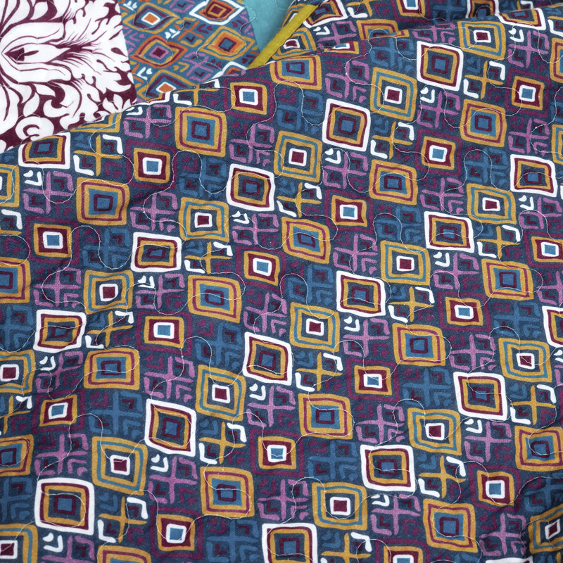 King Size Boho Stripe Reversible Cotton Quilt Set in Purple and Yellow
