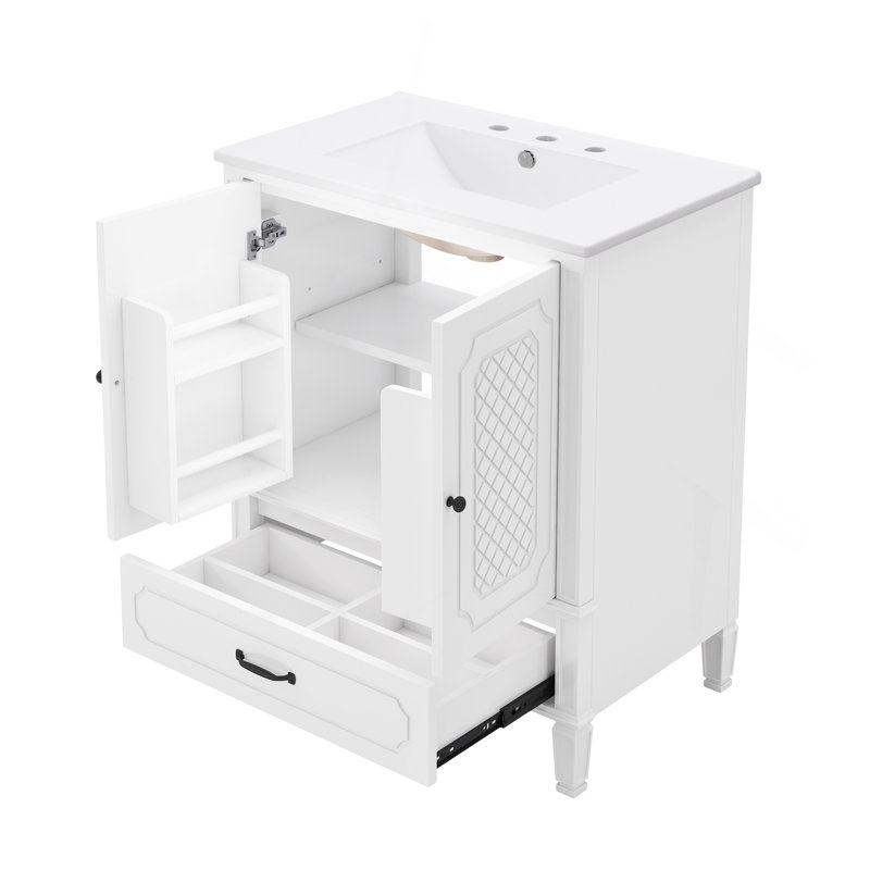 Meuble-lavabo 30 po avec lavabo style rétro, espace de rangement multifonctionnel, tablette de porte, porte à fermeture en douceur