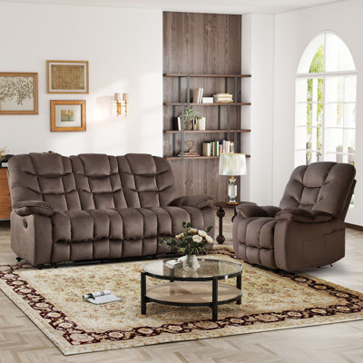 2-Piece Reclining Living Room Set With Power Heated Massage Recliner & 3-Seat Reclining Sofa
