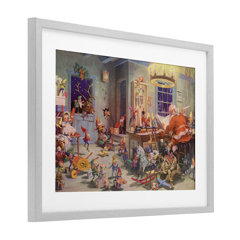 «Santa's Elves Antique Scene», reproduction encadrée sous verre, design par Vintage Hustle, H 17 po x l 23 po